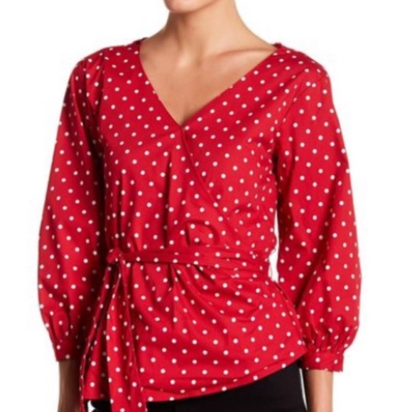 red polka dot wrap top
